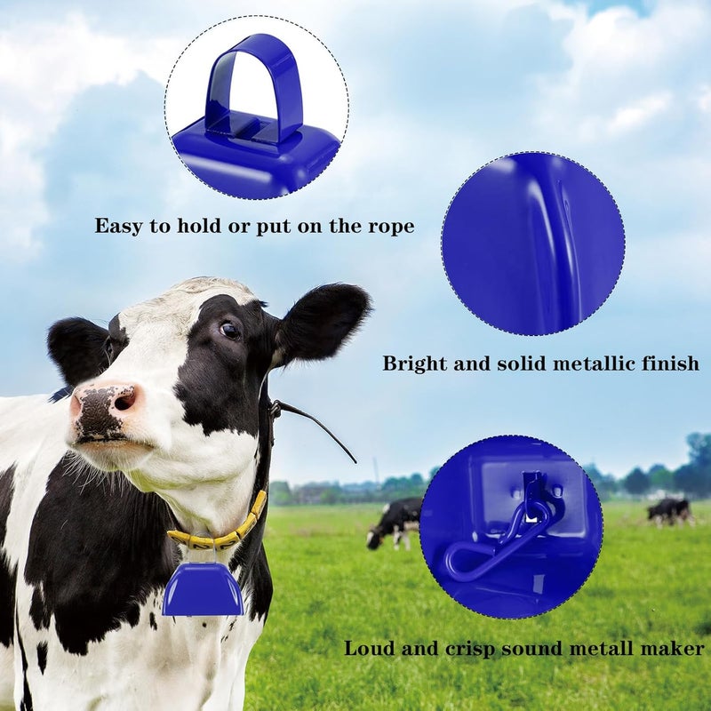 HEYLEAYAR 3Inch Cowbells for Sporting Events,12Pcs Metal Cow Bells Bulk Loud Noise Makers Cow Bell with Handle for Cheering Football Games Spirit Marathon Weddings Party Noisemakers, Blue - Image 3